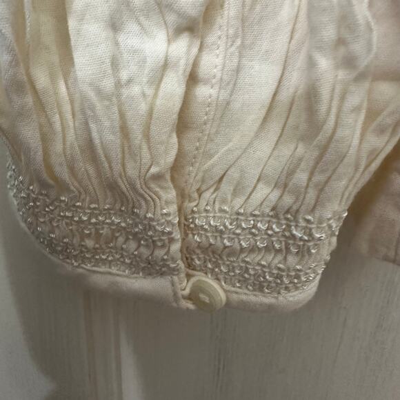 Old Navy Peasant Boho Top Womens 2X Cream Long Sleeve Smocked Tassels Popover - Picture 5 of 6
